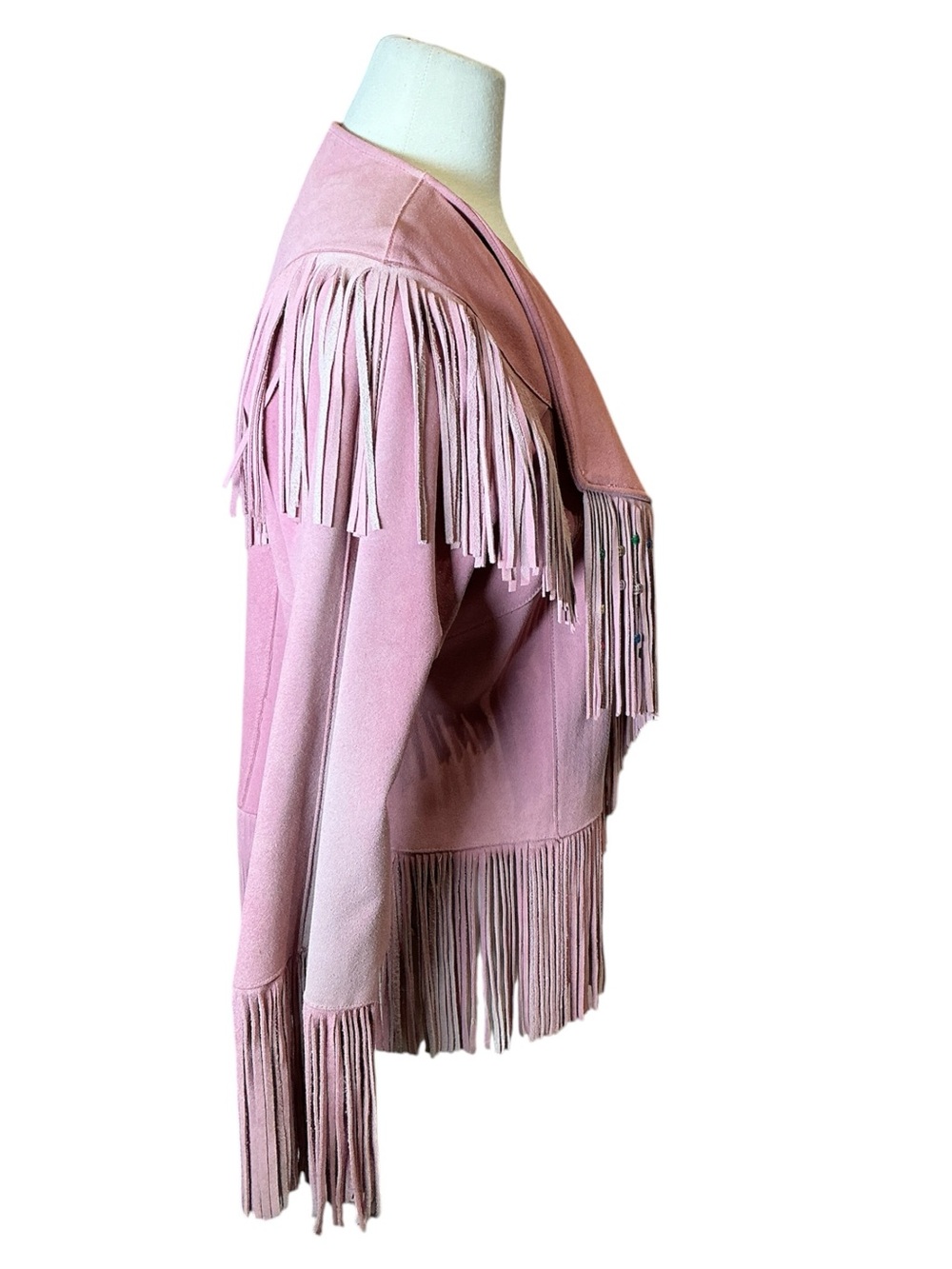 Vintage 1980’s Pink Suede Boho Western Mexican Beaded Jacket - Picture 2 of 4